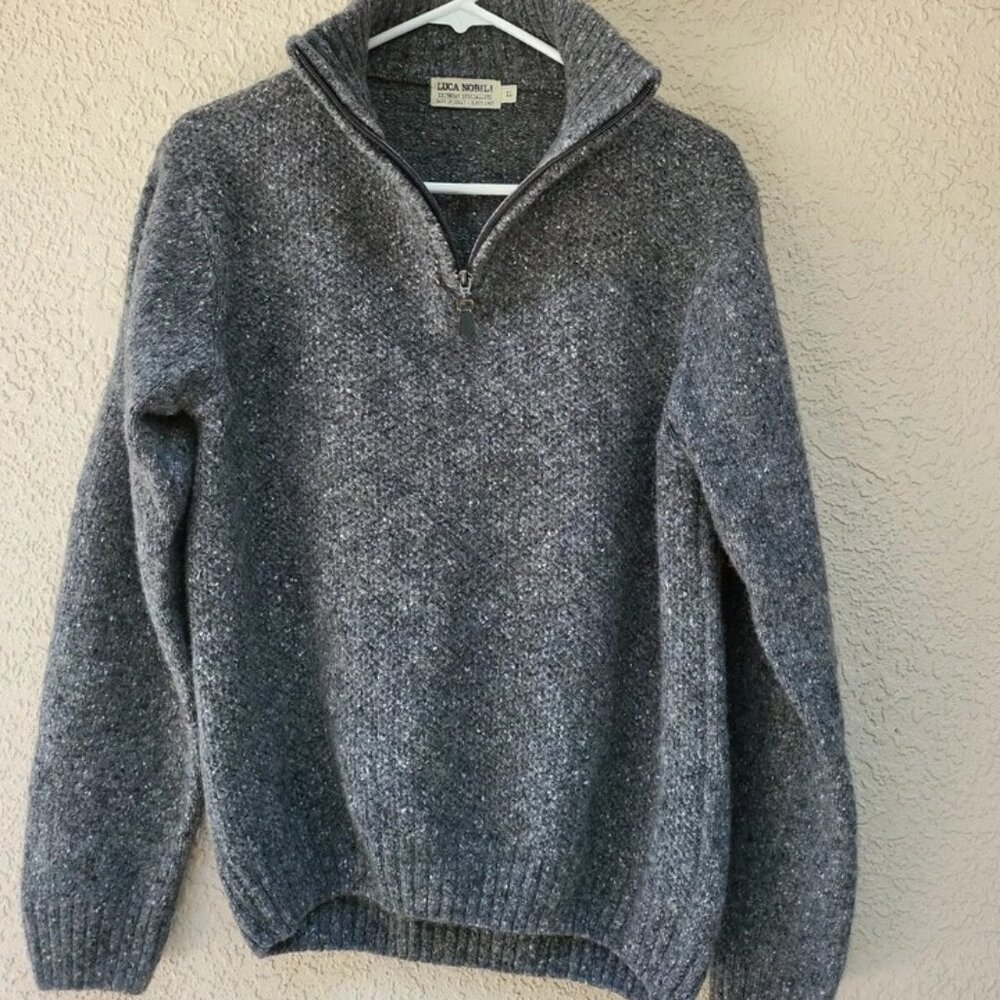 Luca Nobili Men's Gray Italy Wool Long Sleeve 1/4 Quarter Zip Knit XL